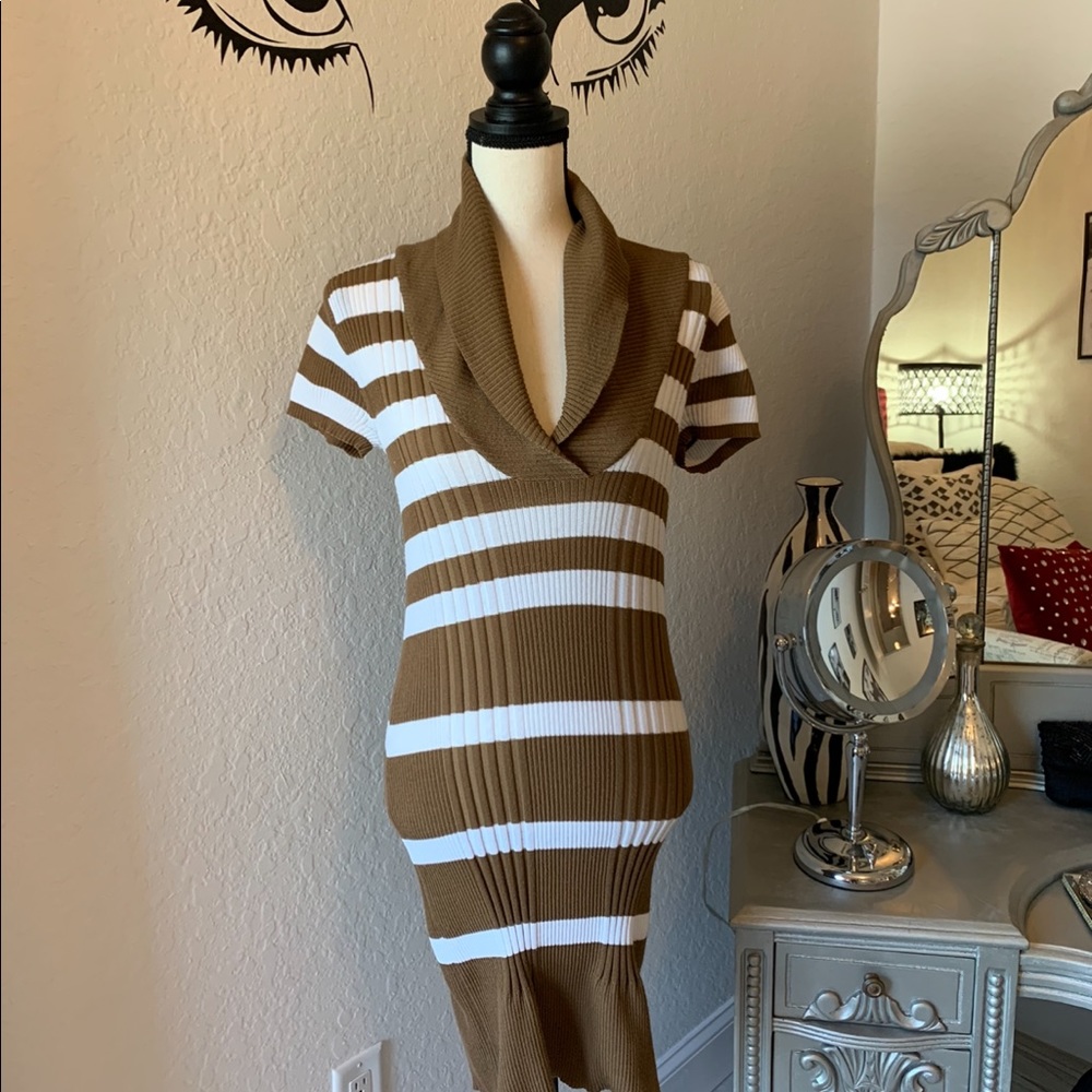 Beautiful Striped Short Sleeve Tunic Sweater